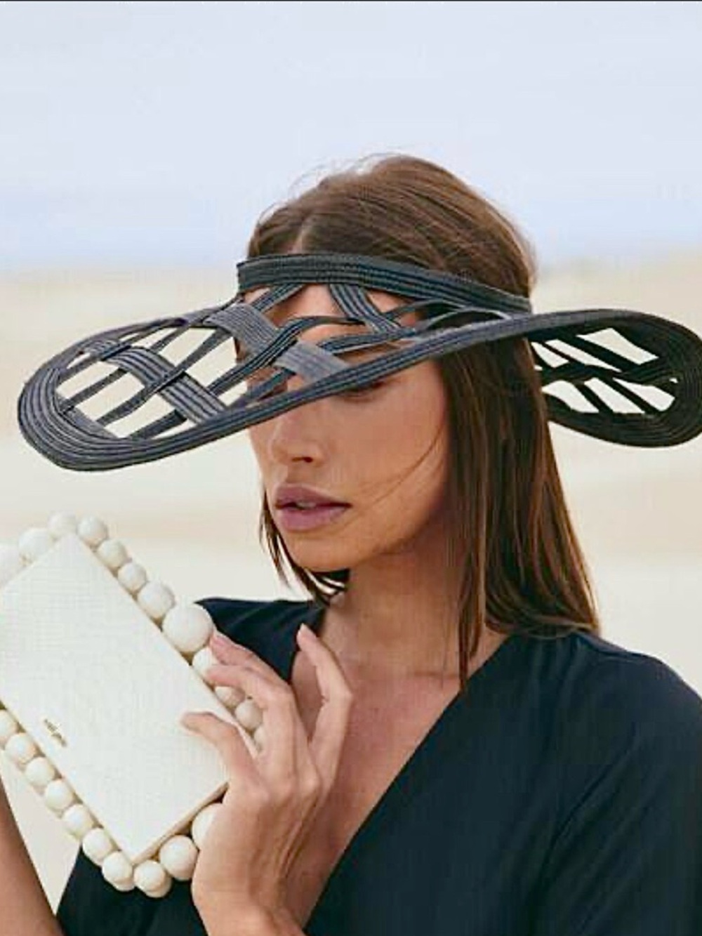 Cult Gaia Black Open-Weave Straw Sun Visor - Women Accessories